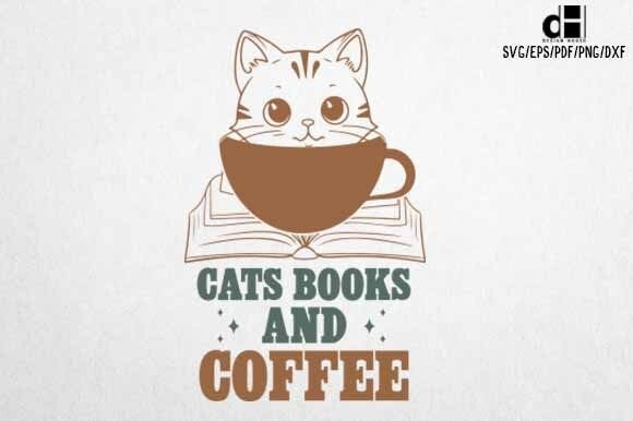Book SVG PNG Cats Books and Coffee